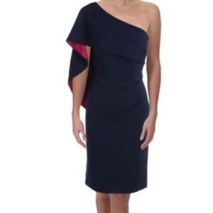 Carmen Marc Valvo Infusion One Shoulder Dress| Navy Blue/Fuchsia Sz. 10P
